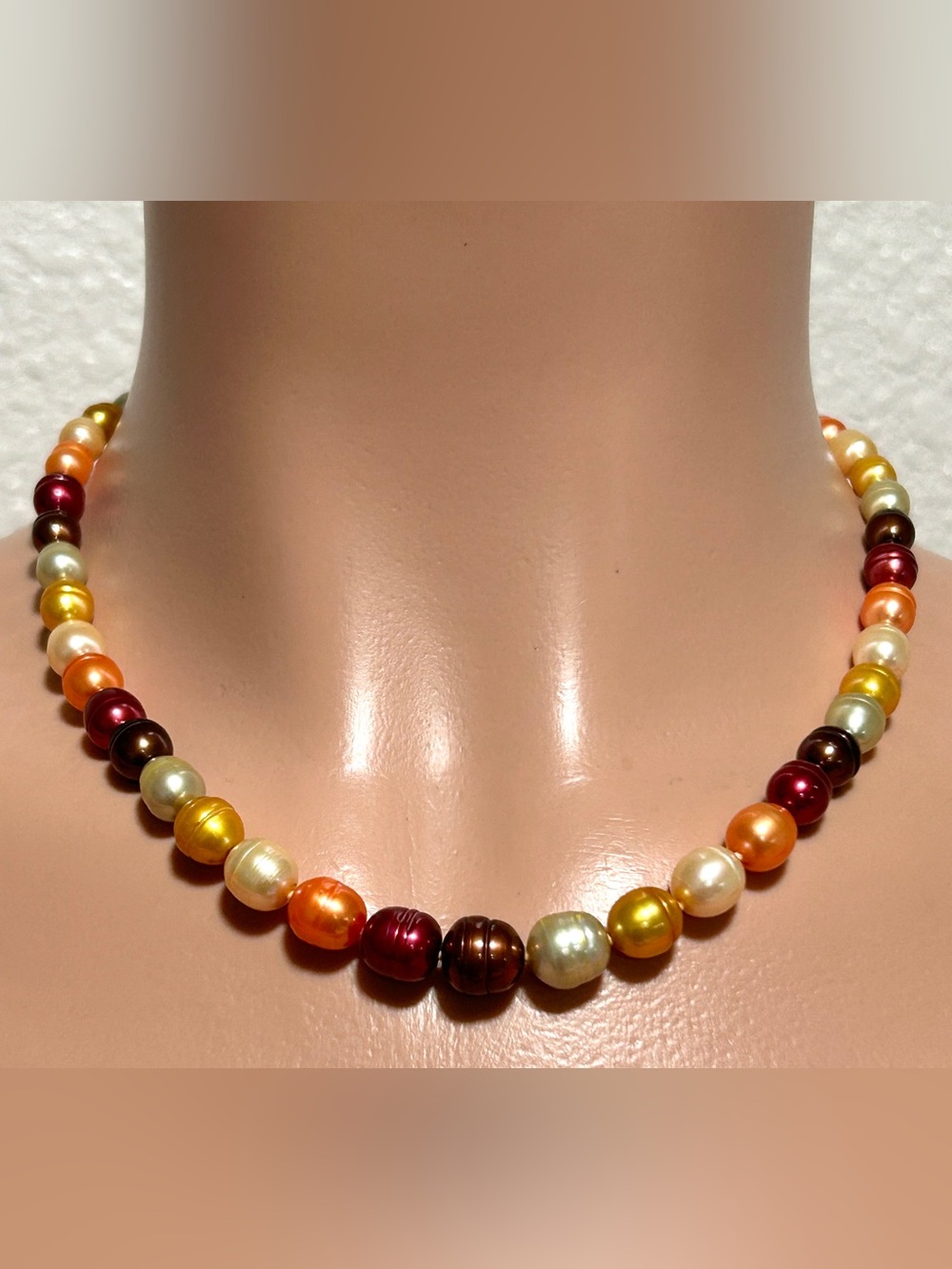 Honora Multicolor Pearl Necklace in Gold, Orange, Burgundy, Cream